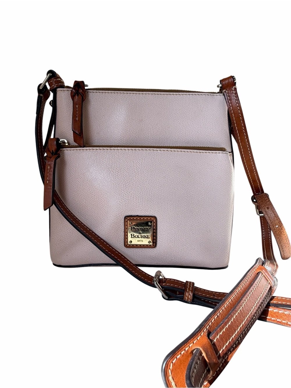 Dooney & Bourke Blush Pebble Leather Double Zip Crossbody with Brown Trim